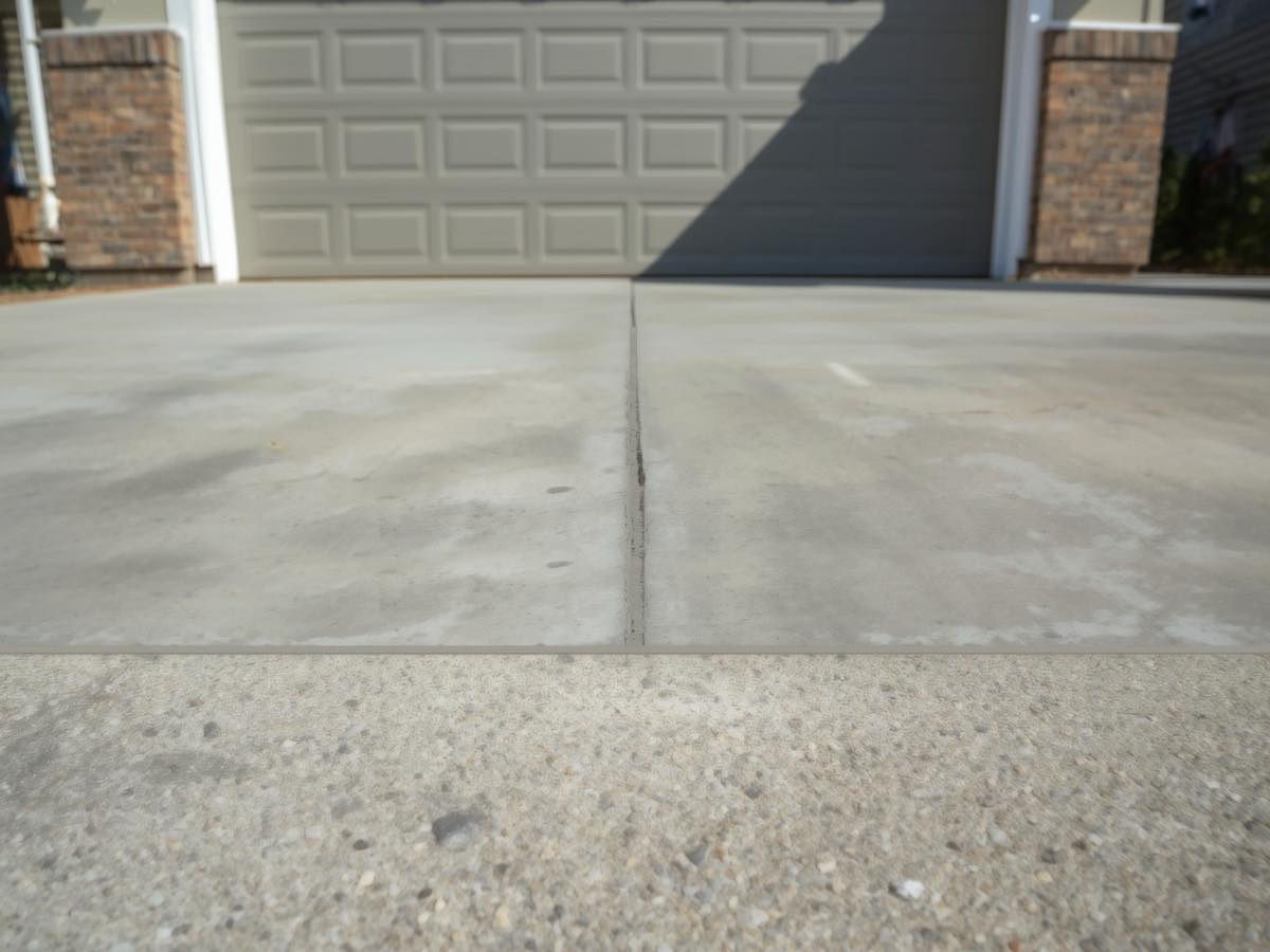 Narrow concrete driveway sitting flush and level after slab raising