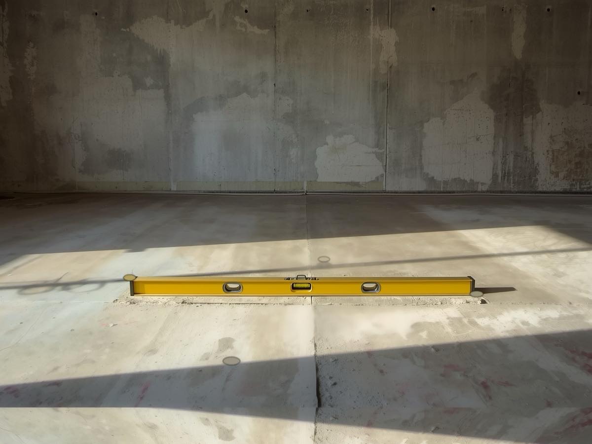 Garage floor lifted back to the original threshold line, joint caulked and injection ports patched